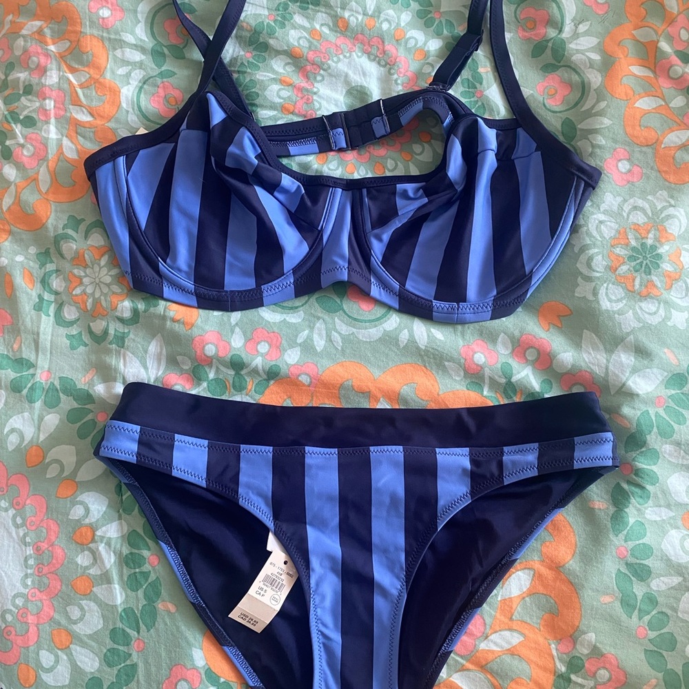 Aerie Blue Striped Bikini Set